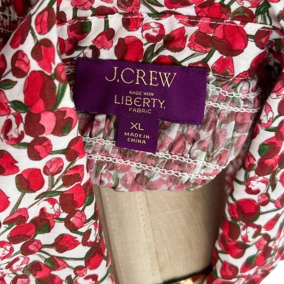 J. Crew Smocked Button-up Shirt Liberty Eliza's Red Fabric Size XL - Picture 8 of 10